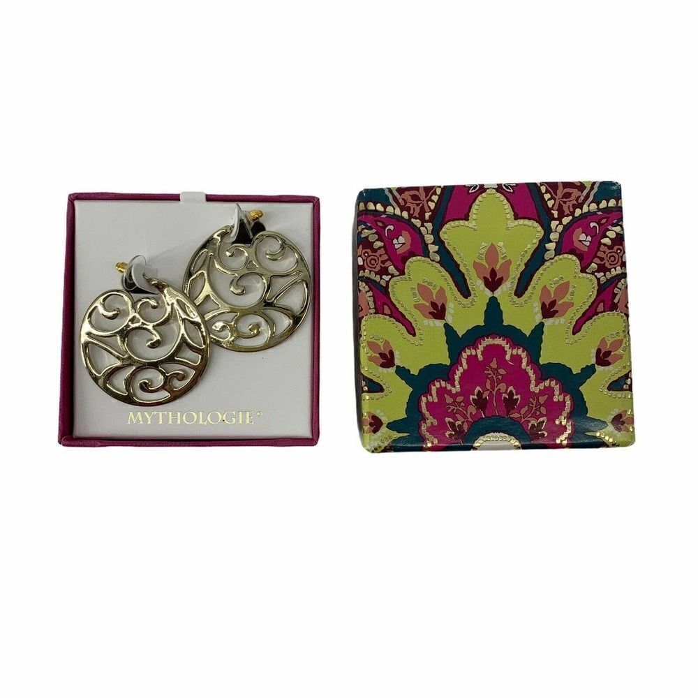Gold Swirl Circle Earrings 1.5 Inch Lightweight